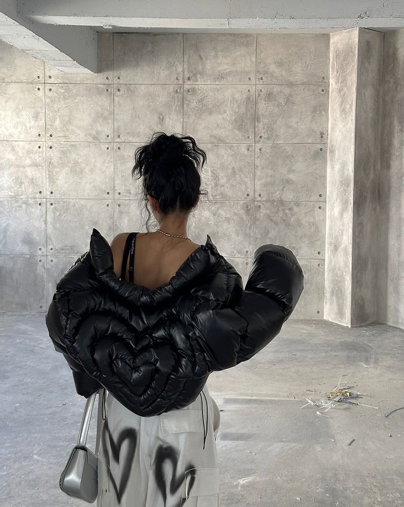 Heart hologram wellon short padded coat