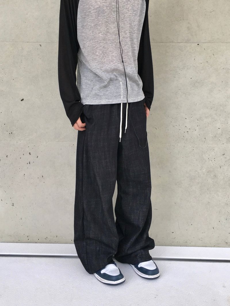 Snap Non-Fade Denim string Wide Pants 2C