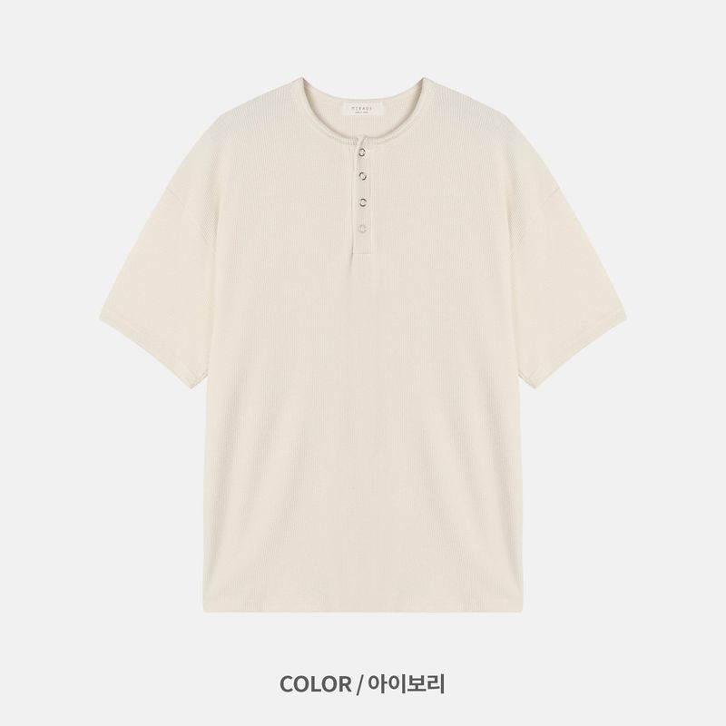 ワッフルヘンリーネックハーフTシャツ
