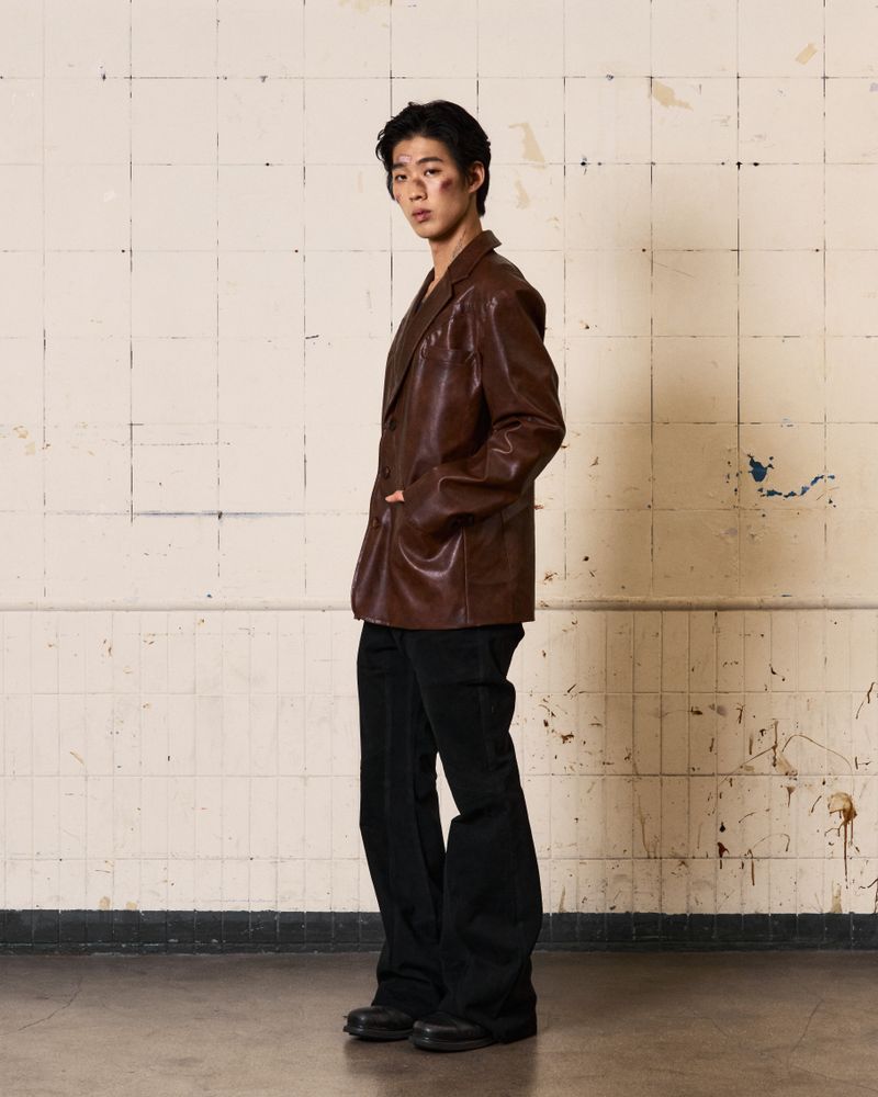 Circle Leather Blazer (Brown)