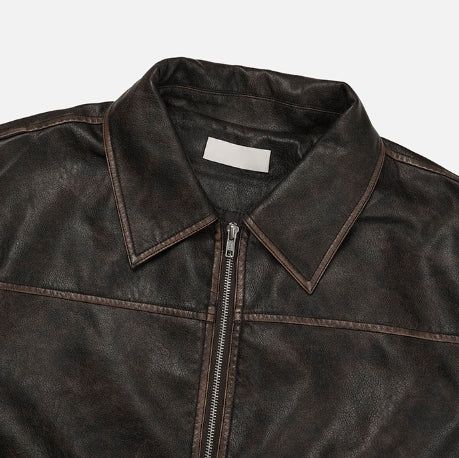 Pond cut washing two-way leather jacket
