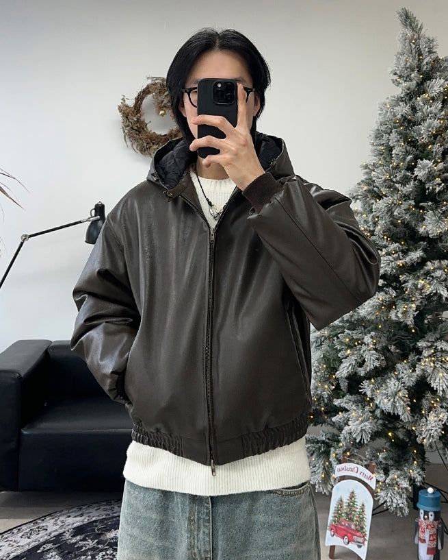 DL Leather Hooded Jumper (4oz)