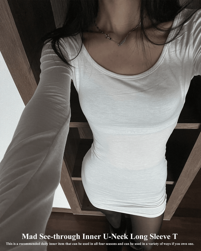 GUSTA（グスタ）の「Mad See-through Inner U-Neck Long Sleeve Tee (2 colors)（Tops）」