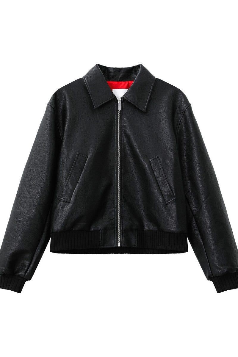 Cropped PU Leather Biker Jacket