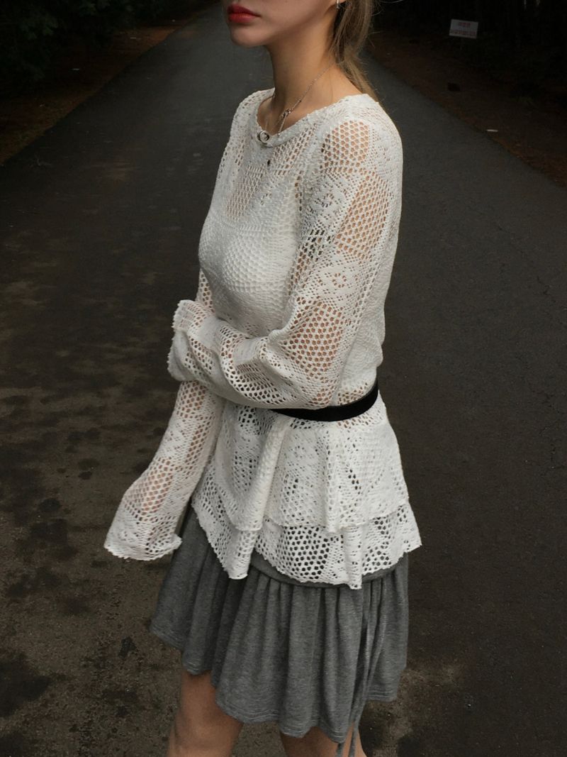 Square Lace Punching Mini Dress (3c)