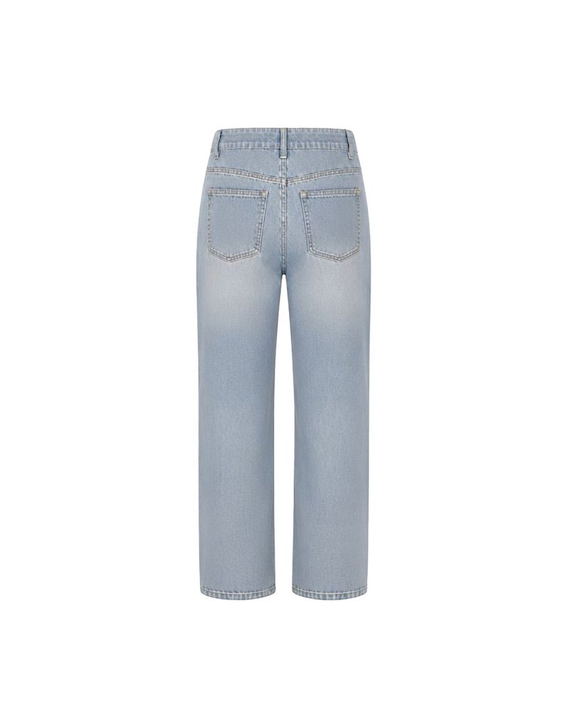 Maren Horsebit Semi High-Waist Straight Wide Denim Pants Light Blue
