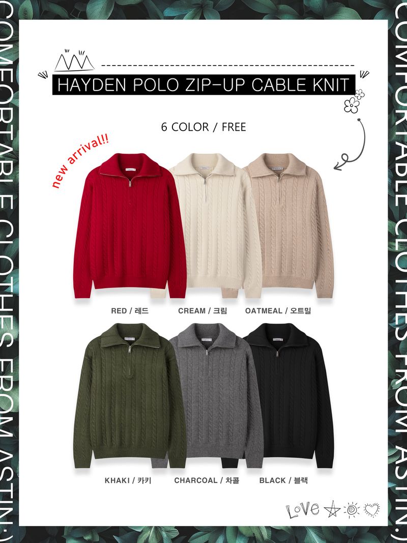 High-Neck Cable Half-Zip Up Knit 6COLOR