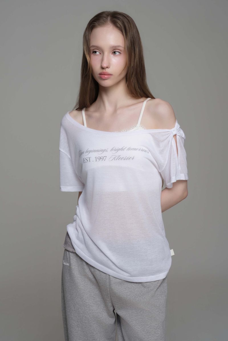 Powder sheer ribbon top, White
