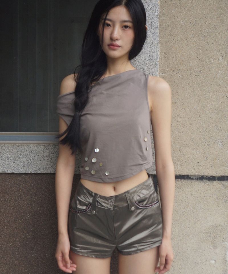 Beaded Pearl Shorts - Brown