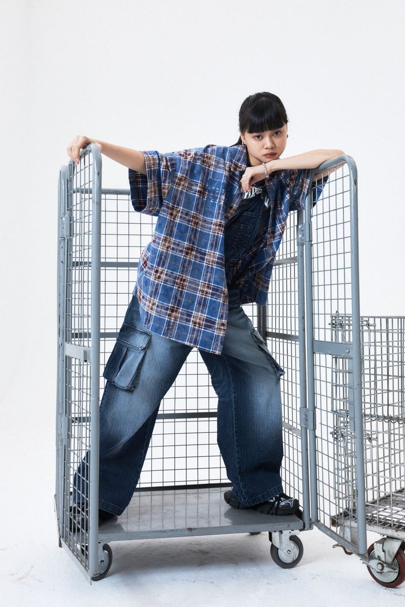 Herringbone denim overall