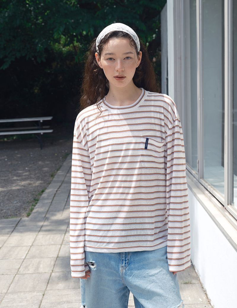 Sheer Stripe Long Sleeve Tee_Grey