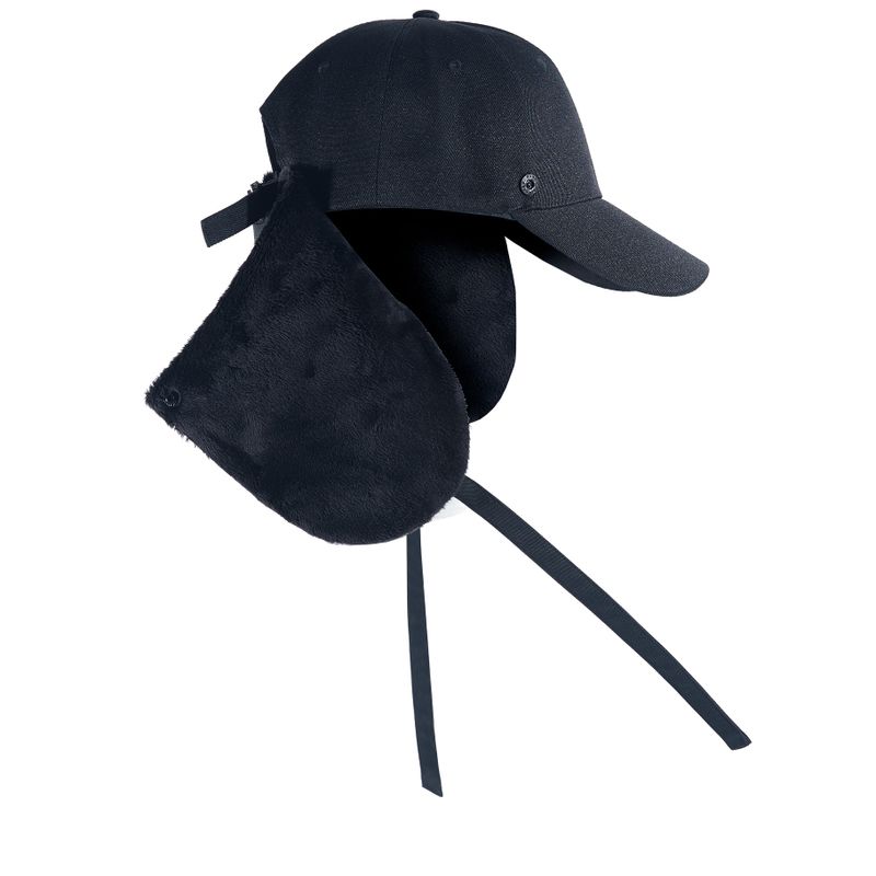 EAR FLAP BALL CAP BLACK / VELBOA FLAP