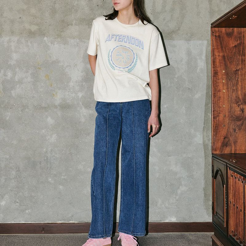Pintuck Wide Denim Pants Blue