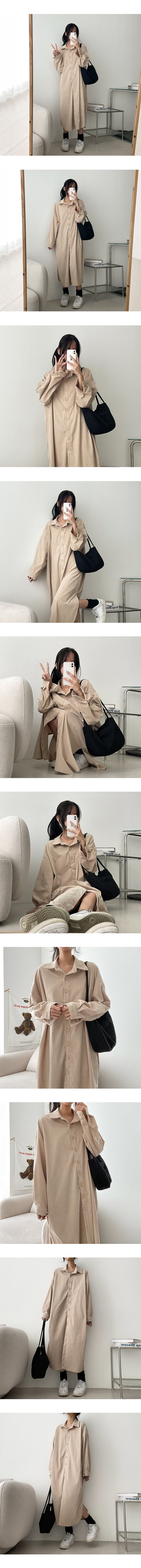 Riden Collar Button Corduroy Long Dress