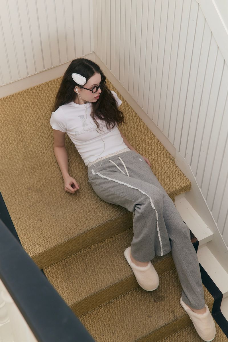 Sweet Dreams Lace Flare Pants (Gray)