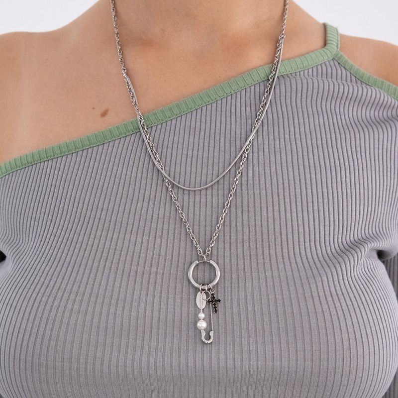 [Unisex] 2 different texture chain layered necklace
