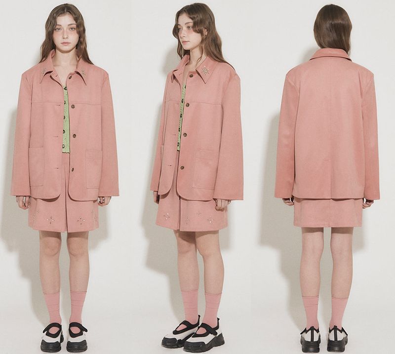 FAUX SUEDE STUDS JACKET [PINK]