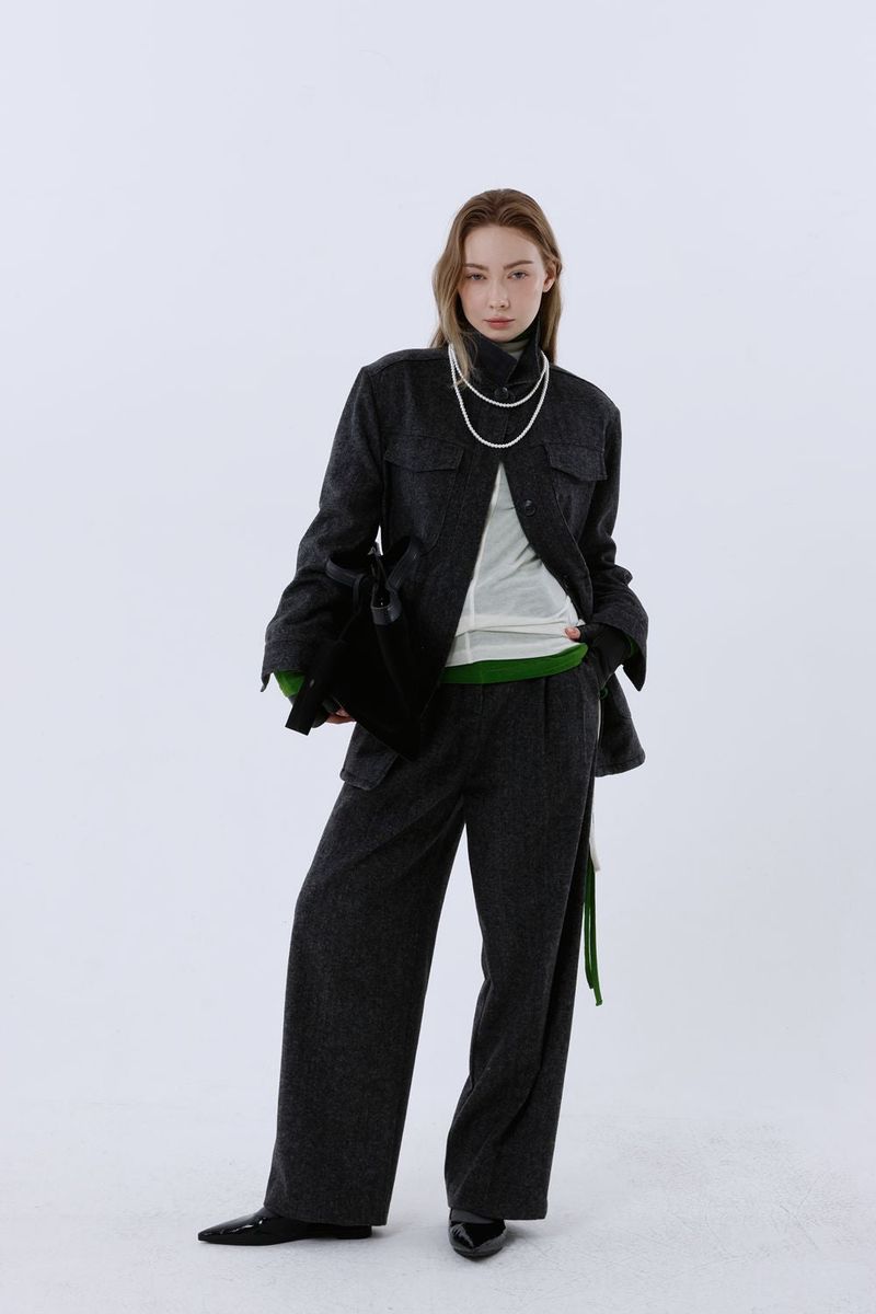 HERRINGBONE HALF COAT_BLACK