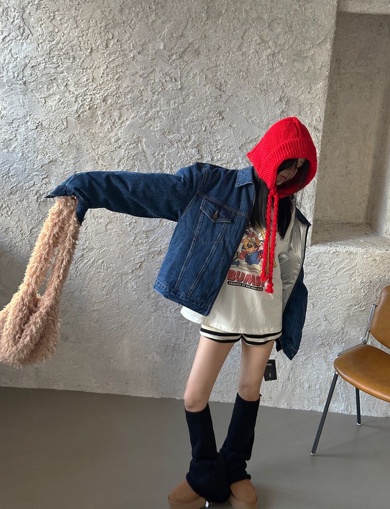 Double-sided reversible denim padded coat