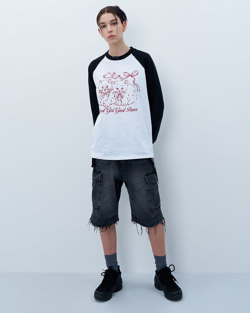 RIBBON CATS CROP LONG SLEEVE-BLACK