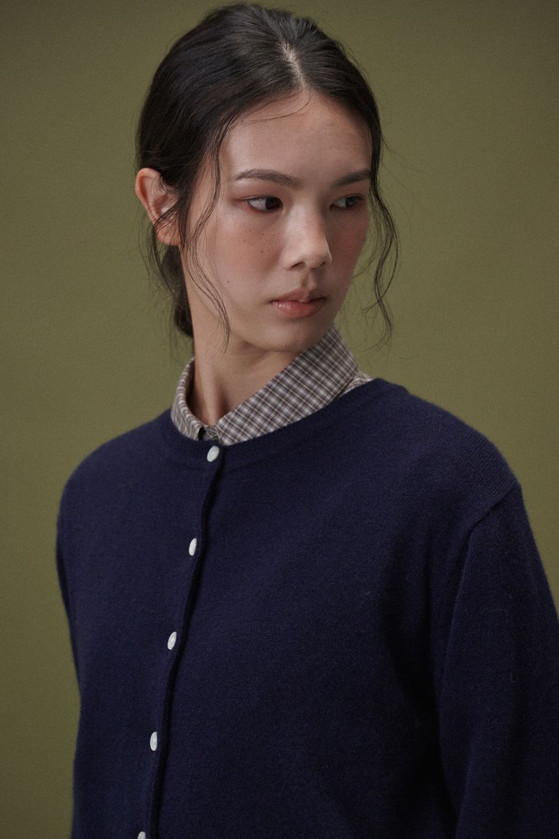 Camel round cardigan (Navy)