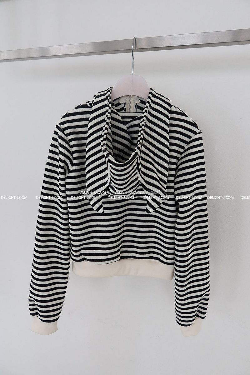 Angma Eared Hooded Stripe Zip-Up Jacket