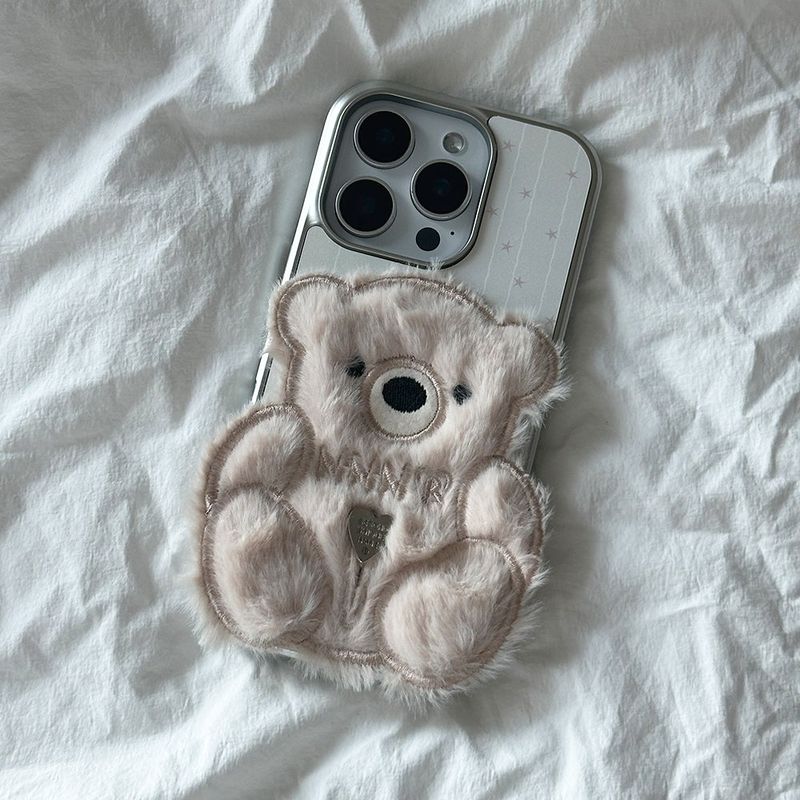 seconduniquename（セカンドユニークネーム）の「SUN CASE PATCH COZY BEAR IVORY (GLOSSY SILVER)（Smartphone Accessories）」