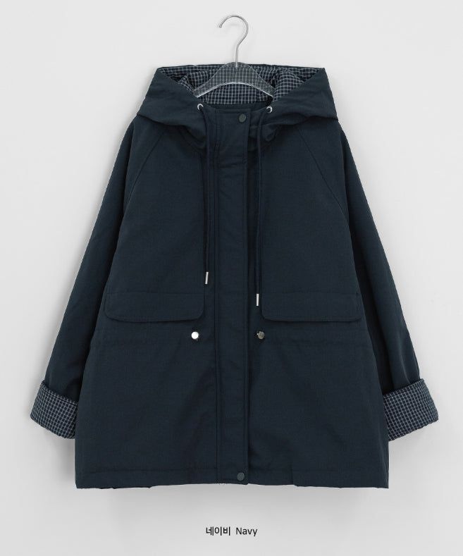 Pump Check Color Matching Hood Bomber Padding Jumper