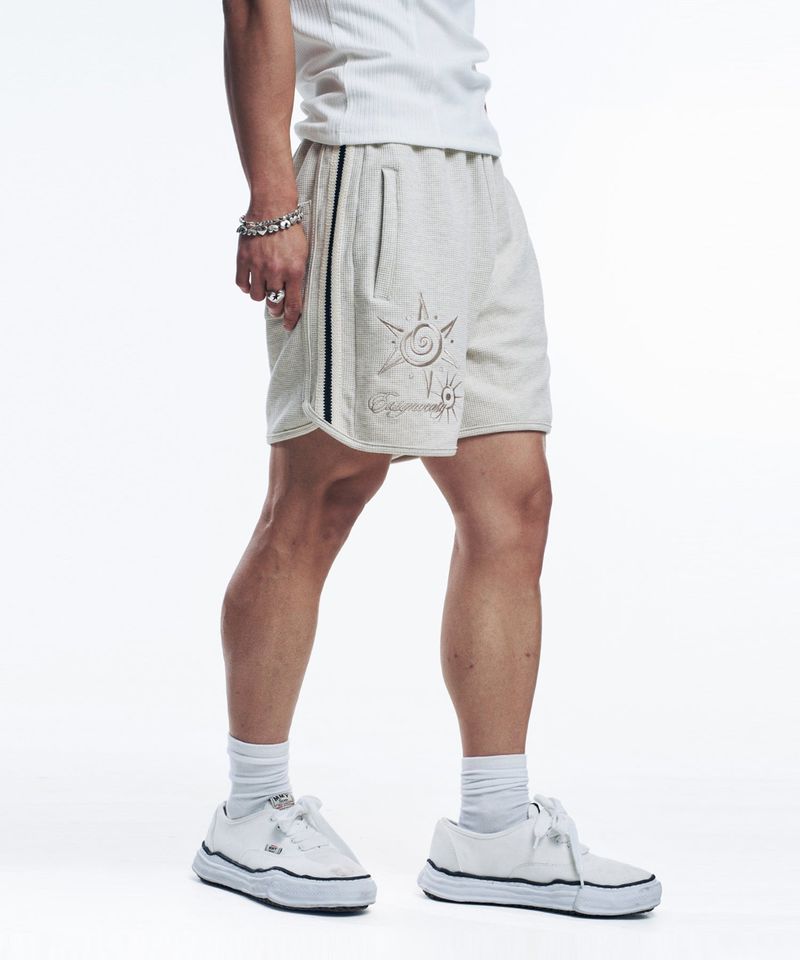 Embroidery Track Waffle Shorts - Cream