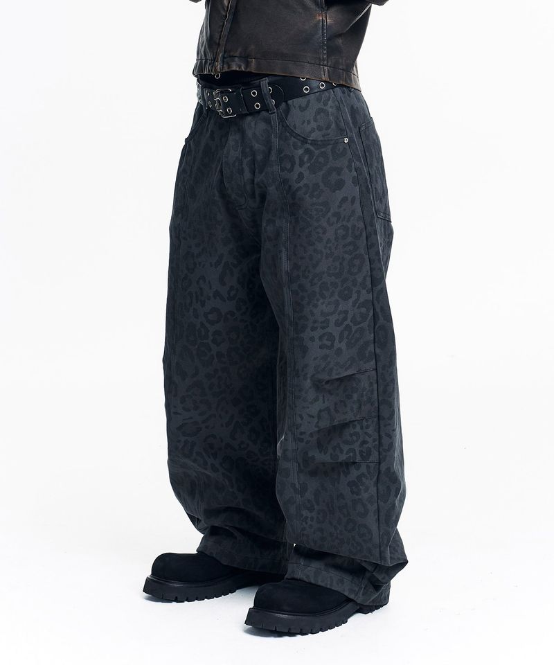 Curved Leopard Pants - Charcoal