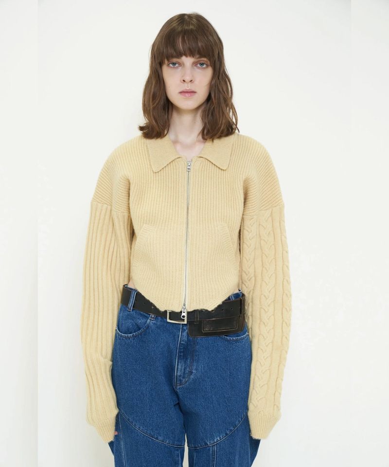 CUTTING DOUBLE ZIP KNIT CARDIGAN
