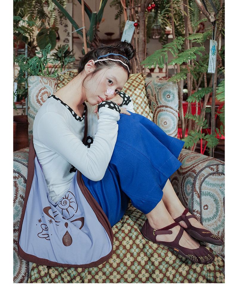 UnsocalNight2025 Original Literary Retro Autumn and Winter プリントブルーストレートマシェパンツ