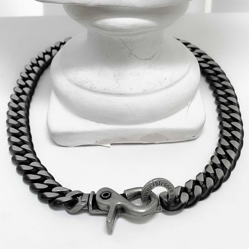 [BLESSEDBULLET]black line CURVE chain necklace_blacksilver_13mm