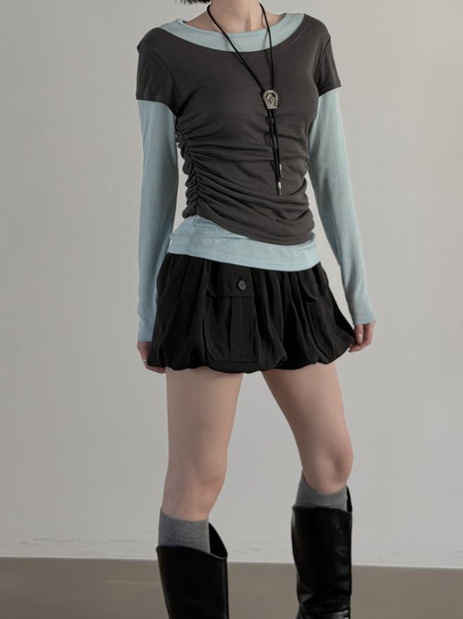 Dual Layered Color Matching Boat Neck Tee