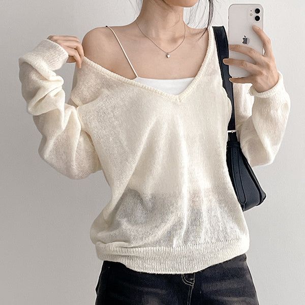 Wool Knit* Fes Loose Fit Deep V-Neck Knit (7 colors)