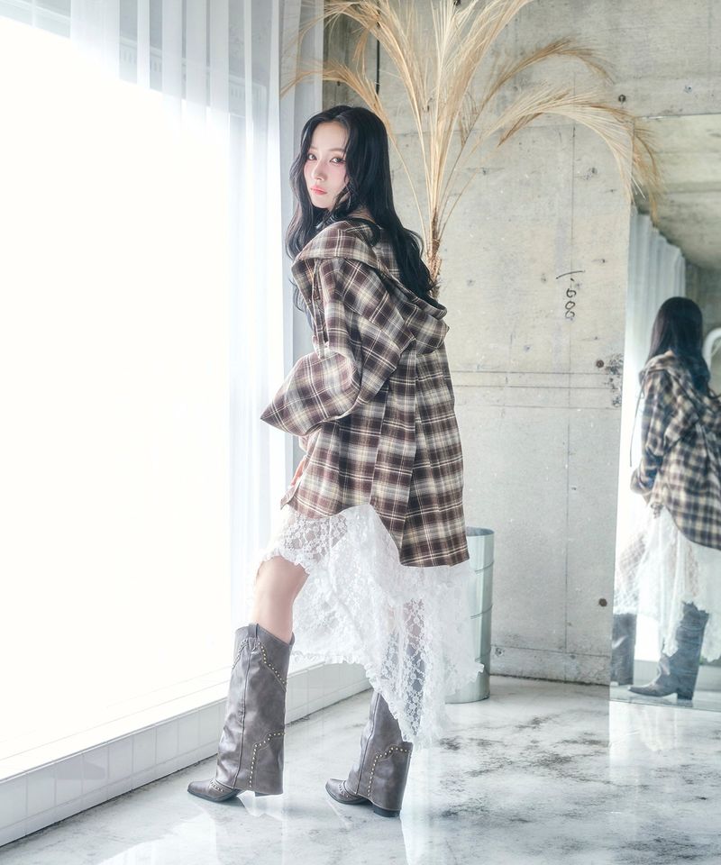 UNISEX チェックフーディシャツ