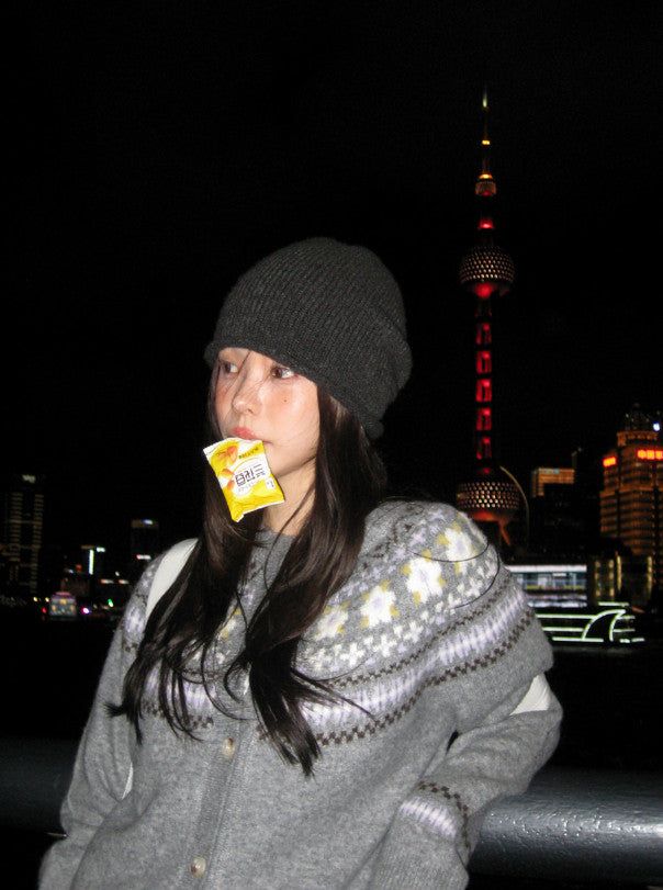 Shirring Ribbon String Knit Beanie (2color)