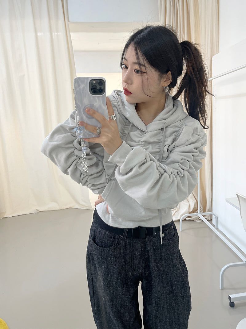 Napping Shirring Cropped Hoodie