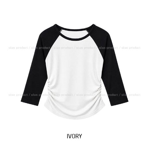 Tones Shirring Raglan Three Quarter T-shirt