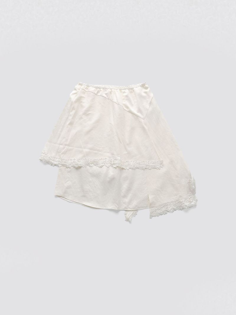 Unbalanced Lace Midi Skirt_Ivory