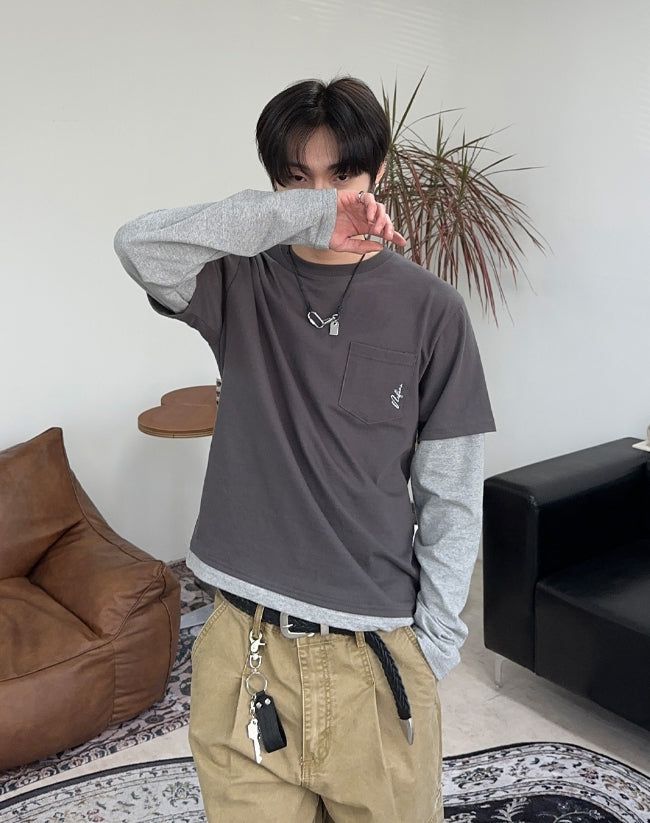 The N Embroidered Pocket Layered Tee