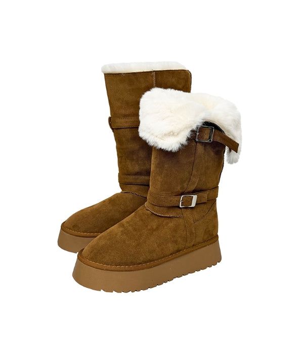 Double Buckle Fur Fold Sheepskin Boots