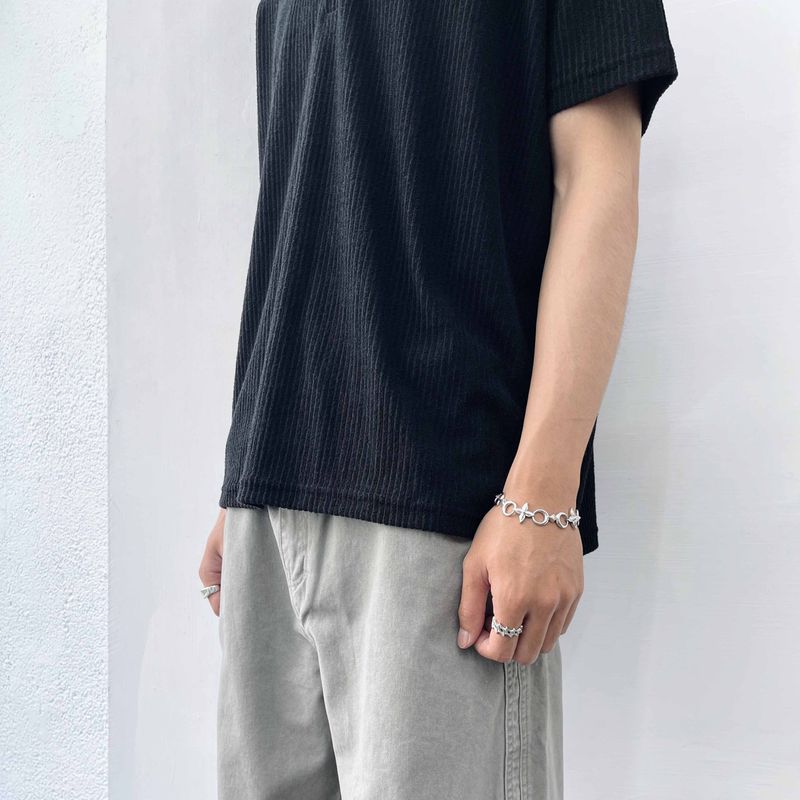 Black Field Textured Henley Top