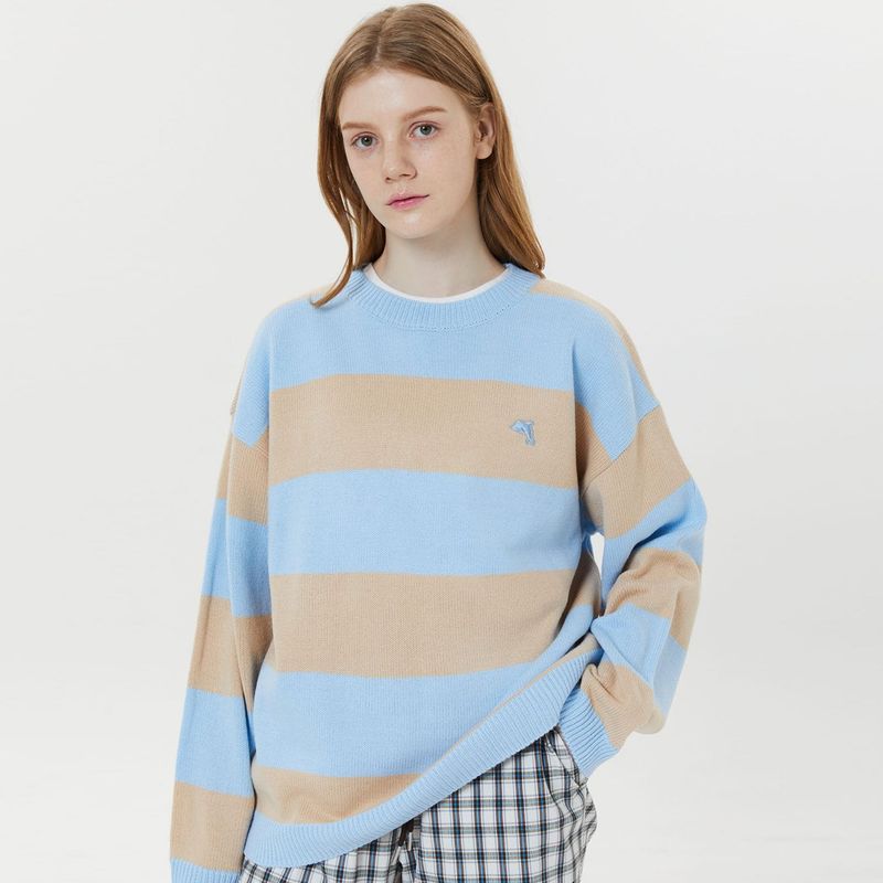 WaiKei(ワイケイ)の「Big stripe crew neck knit(Tops)」
