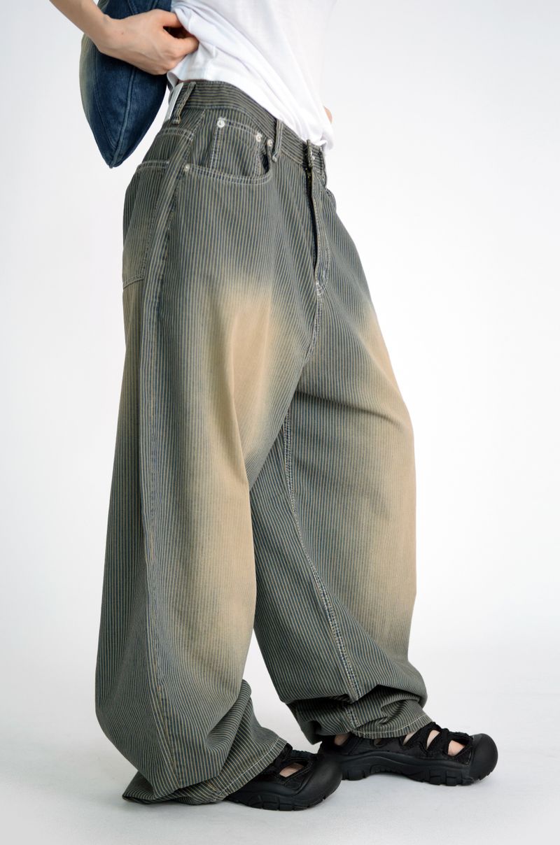 stripe brown washing pants