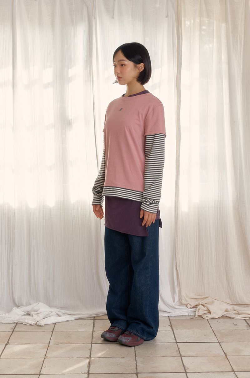 LOGO LAYERED STRIPE TEE (DUSTY PINK)