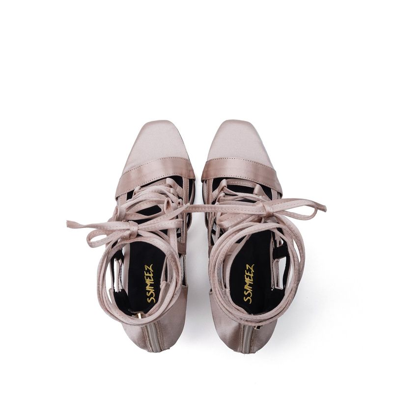 Satin Strappy Sandal Heel(Beige)