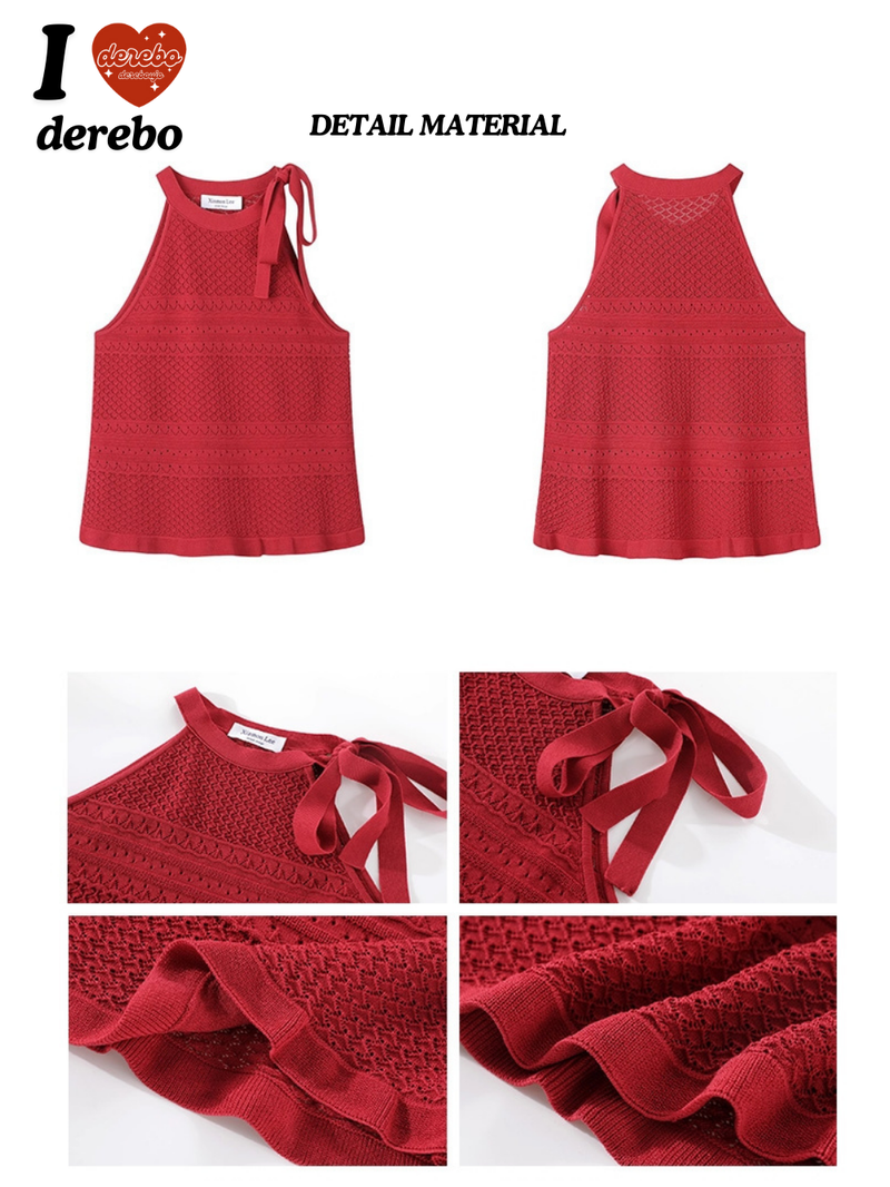 Halter Strap Red Flared Sleeveless T-shirt