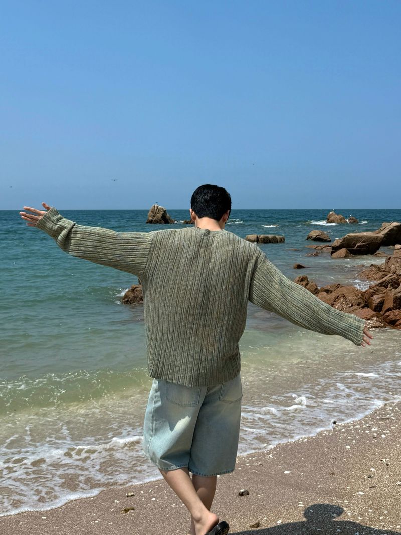Ocean washing bermuda denim pants