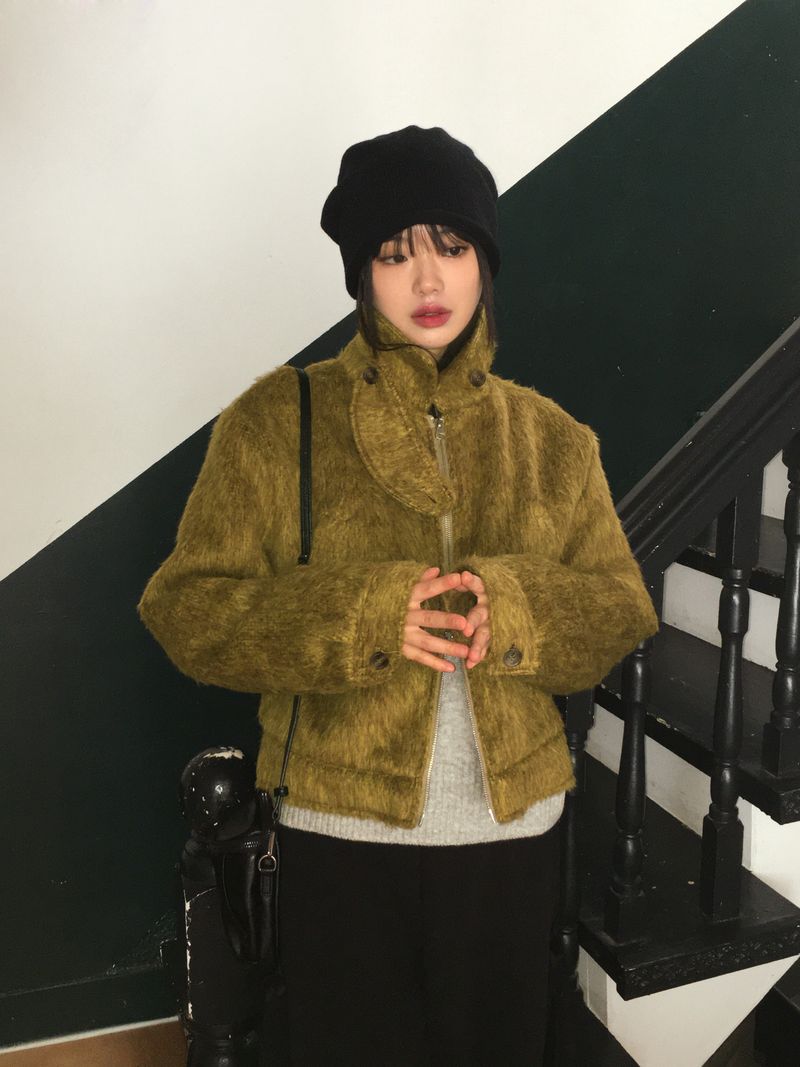 Ato mohair quilted blouson two-way zip-up jumper